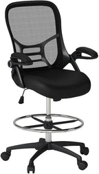 HYLONE Drafting Chair Tall Office Chair High-Back Mesh Standing Desk Stool with Adjustable Footrest Ring and Flip-Up Arms Black
