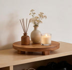 Kurrajong Farmhouse footed wooden tray | wood pedestal stand | 10" wide and 2" high round riser board | acacia wood pedestal board | plant holder