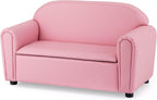 HONEY JOY Kids Sofa, 2 Seats Couch Armrest Chair, Toddler Lounge Bed with Wood Frame, Storage Box, Children Sized Sofa for Living Room, Bedroom (Pink)