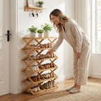 The 9-Tier No-Assembly Bamboo Rack, 3-9 Tiers Bamboo Shoe Rack, Foldable Bamboo Vertical Shoe Organizer, Multifunctional & Space-Saving, For Entryway, Closet, Corner, Bedroom, Hallway (Walnut, 9Tiers)