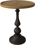 Vintage Round Accent Table with Carved Wood Detailing and Black Pedestal Base, 19.9” Diameter, 23.4” Height - Ideal for Living Room or Entryway Decor