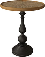 Vintage Round Accent Table with Carved Wood Detailing and Black Pedestal Base, 19.9” Diameter, 23.4” Height - Ideal for Living Room or Entryway Decor