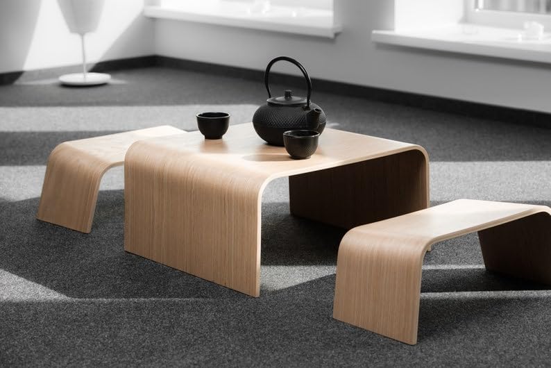 Wooden Meditation Bench for Seiza Sitting, Prayer Stool, Tea Ceremony Bench, Yoga Kneeling Seat, Scandinavian Minimalist Floor Stool (Oak)