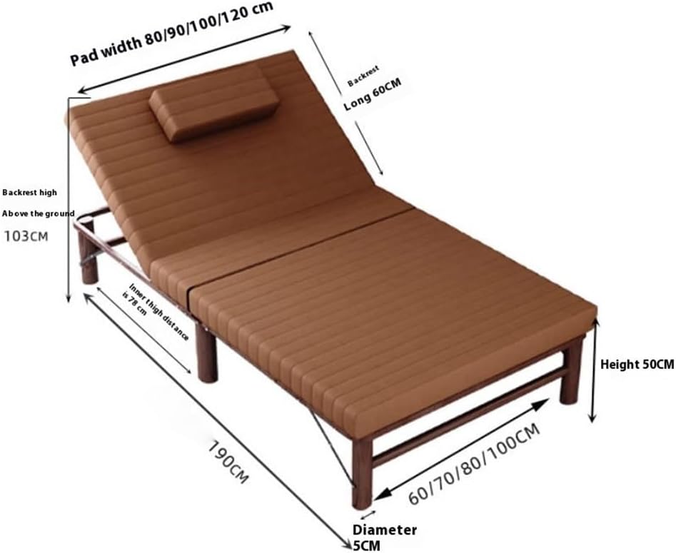 Camping Bed Office Nap Foldable Bed with Adjustable Backrest, Stable and Space Saving Folding Bed(Medium)