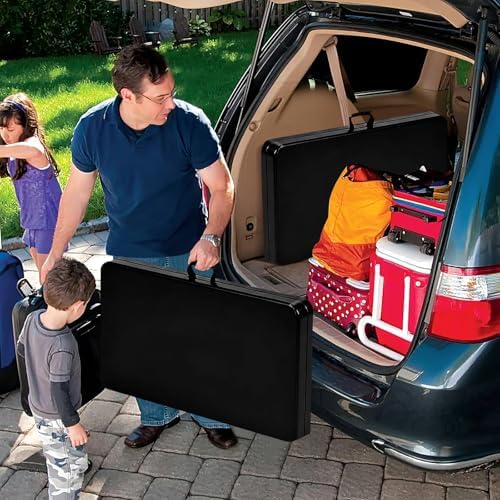 34'' Square Folding Card Table with Built in Handle & Steel Legs Black | 353LBS Capacity Heavy Duty HDPE Carry Handle Easily Lift Indoor Outdoor Utility for Picnic, Camping, Party & Tailgate