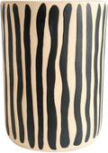 Pemberly Row Contemporary Ceramic Accent Table, Black Stripes, 13 in x 13 in x 17.5 in, Handmade and Hand-Painted, Textured Beige Finish, Side Table for Living Room, Patio, or Bedroom