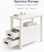 End Table with Charging Station, Nightstand with USB Ports & Outlets, Wood Side Table with 2 Drawers & Storage Shelf for Bedroom,Walnut (White)