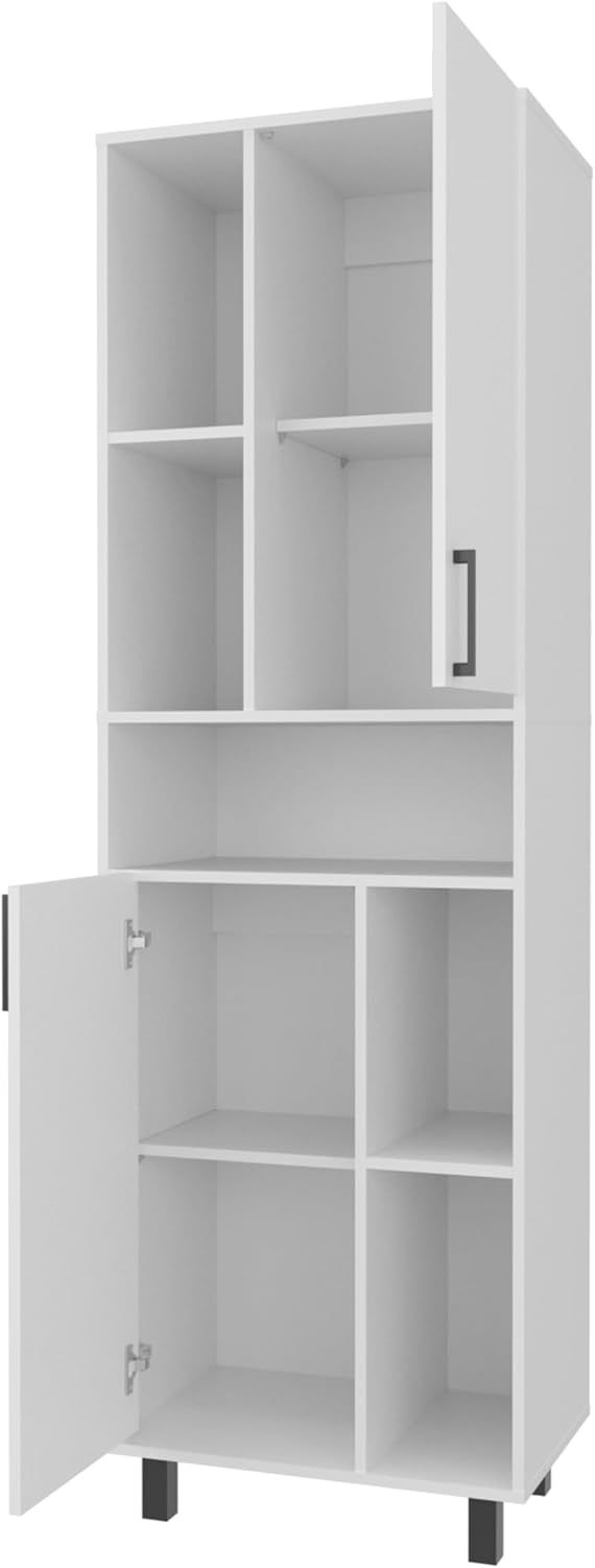 23.6" D*16.2" W*74.8" H Freestanding Kitchen Pantry with 4 Shelves, 2 Single Doors, Rectangular Storage Cabinet, Modern Minimalist, for Living Room, Dining Room, White