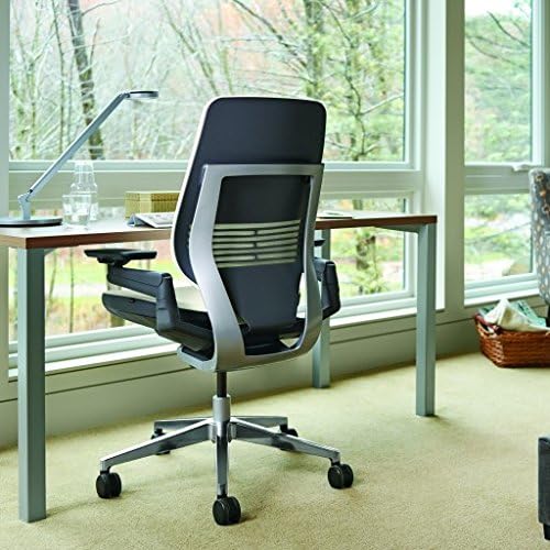 Steelcase Gesture Office Chair - Cogent Connect Licorice Upholstered Wrapped Back Platinum Metallic Frame High Seat Merle Seat/Back/Arms (Dark/Light) Hard Floor Caster Wheels