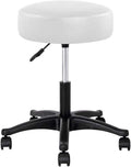 BAKAJI White Faux Leather Round Stool, 34cm Seat, 45-57cm Height