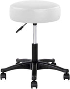 BAKAJI White Faux Leather Round Stool, 34cm Seat, 45-57cm Height