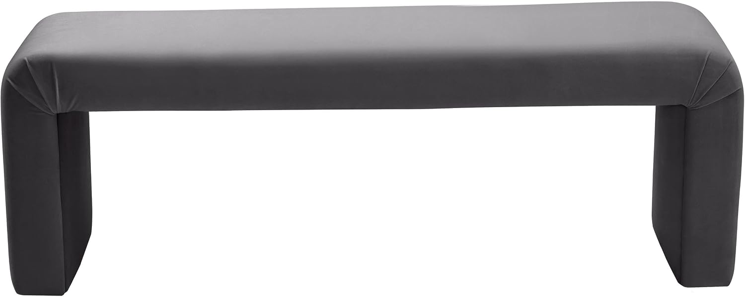 Meridian Furniture Minimalist Collection Modern | Contemporary Velvet Upholstered Bench, 53" W x 14.75" D x 18.25" H, Grey