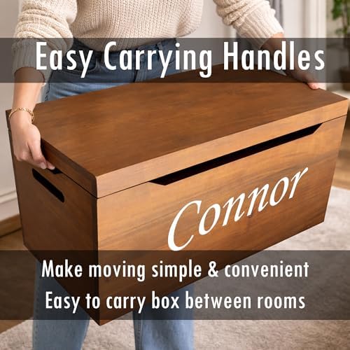 Personalized Engraved Name, Fully Assembled, Solid Wood Storage Trunk with Lid & Handles, Hope Chest, Wooden Box, Bedroom Organizer, Birthday, Gift, Blankets, Clothes, Slow-Close Lid, 30”, Walnut