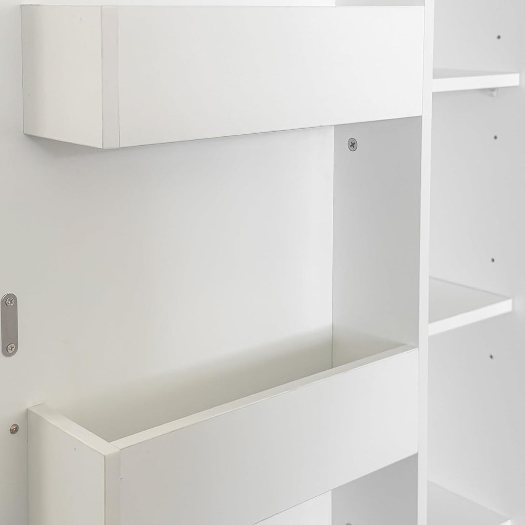 LUMISOL Tall Kitchen Pantry Cabinet with 6 Shelves and 6 Side Racks, Modern Buffet Cupboards Sideboard with Doors, Kitchen Hutch with Adjustable Shelves for Living Room Dining Room, White