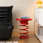 Spring Shaped Minimalist Round Side Table(Color:Red)