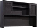 Pemberly Row Large Coastal Engineered Wood Hutch, Raven Oak Finish, 42 in x 66 in x 11 in, Adjustable Shelves, Rattan Doors, Cord Management, Office Storage Attachment for Desk or Credenza