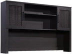 Pemberly Row Large Coastal Engineered Wood Hutch, Raven Oak Finish, 42 in x 66 in x 11 in, Adjustable Shelves, Rattan Doors, Cord Management, Office Storage Attachment for Desk or Credenza