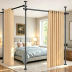 SUNALLY Room Divider Tension Curtain Rod, No Drilling Room Separator for Space Partition, 4-10ft(H) 32-200inch(W) Adjustable Heavy Duty Temporary Wall Divider Floor to Ceiling Tension Rod, Black