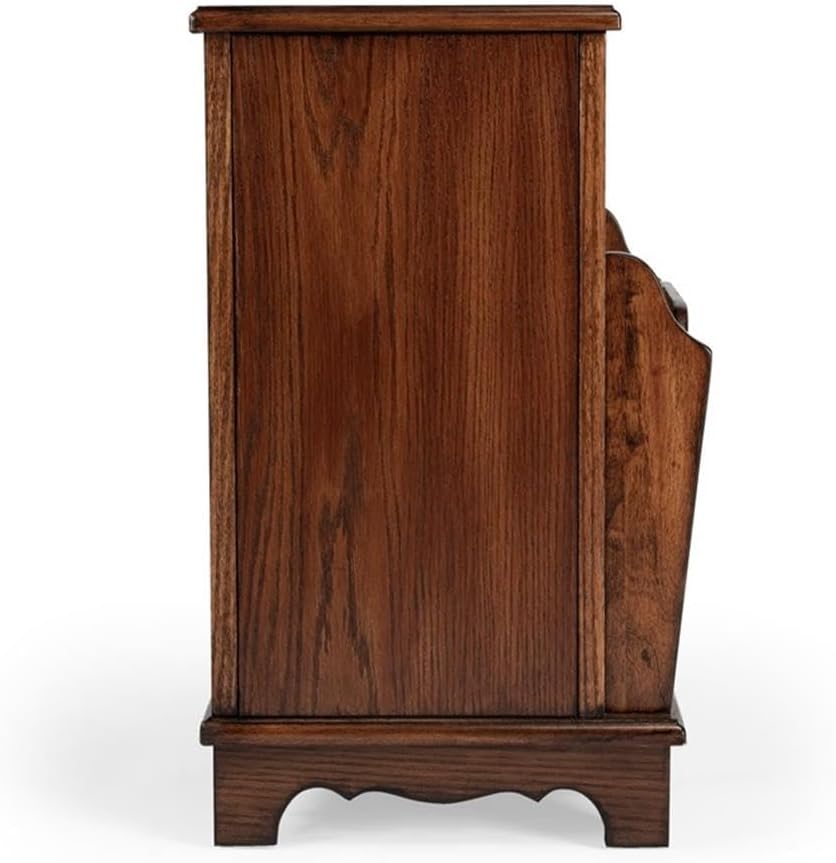 Beaumont Lane Modern Traditional Wooden Side Table, Cherry Veneers, Vintage Oak Finish, 14.5"W x 24"D x 24"H, Magazine Storage, Pull-Out Tray, Adjustable Shelf, Antique Brass Pulls for Living Room or