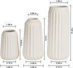 White Ceramic Vases Set of 3 – Modern Ribbed Vase Centerpieces for Pampas Grass, Eucalyptus, Dried or Fresh Flowers, Minimalist Home Decor for Living Room, Bookshelf, Table & Office