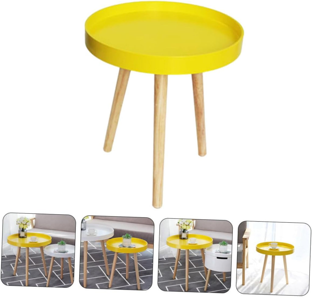 VALICLUD Nordic Style Mini Round Decorative Sofa Side Table with Yellow Wood Top, Compact Creative Small Household End Table for Living Room and Balcony Use