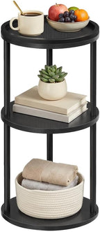 MAHANCRIS Small Round Side Table with Tray, 3-Tier End Table with Storage Shelf, Accent Table for Small Spaces, Nightstand, Coffee Drink Table for Sofa, Living Room, Bedroom, Corner, Black ETBK3101