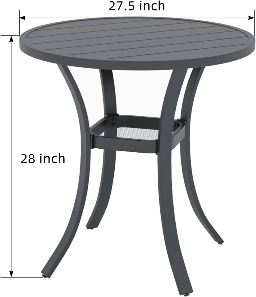 Anmutig 27.5 Inch Round Outdoor Metal Table for 2, Patio Bistro Table with Curved Legs, All Weather Slatted Table for Lawn, Garden, Balcony, Deck, Black