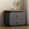 Leather Bedside Table with 2 Drawers, Vintage Wood Nightstand for Bedroom and Living Room