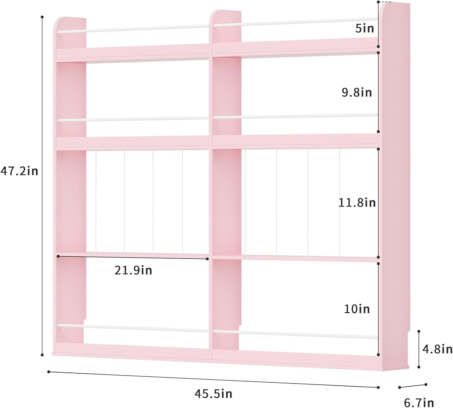 Kids Bookshelf, 8-Tier Bookshelf with Stuffed Animal Storage, Wooden Kids Bookcase and Toy Storage Organizer, Anti-Tipping Wall-Leaning Book Shelf for Kids Room, Playroom, Classroom. Pink