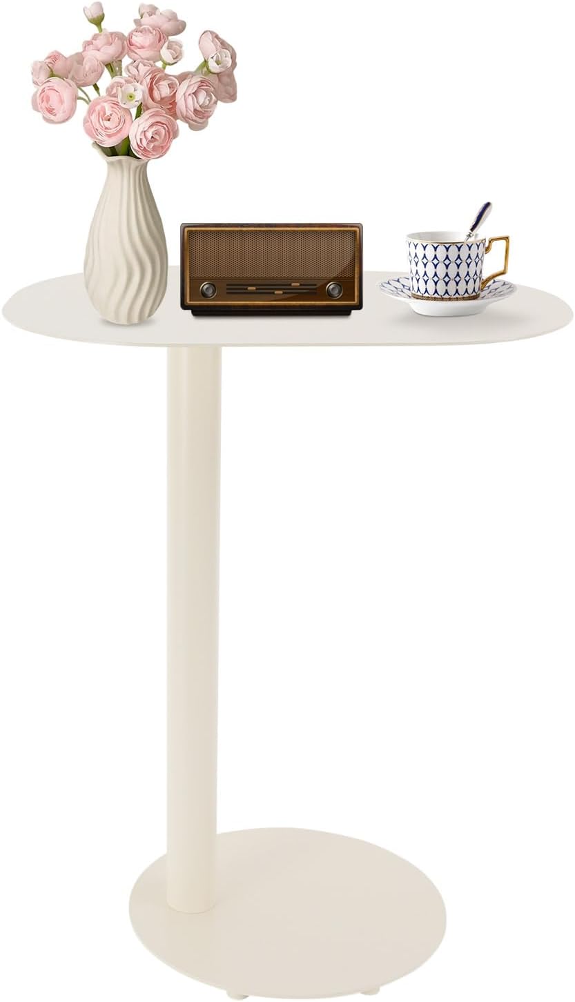 C-Shaped Side Table, End Table for Couch & Sofa Side Table - 25''H Metal C-Table with Round Base, Slide Under Accent Table for Living Room, Bedroom, Office, Small Spaces (Cream Color)