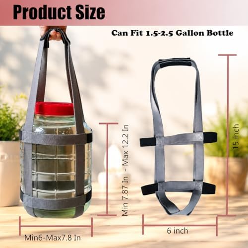 Glass Bottle Carrier Strap for 1.5-2.5 Gallon Bottles, Adjustable Carboy Carrying Harness, Dual Handle Lifter for Brewing, Fermentation and Storage Use, Carrier Strap Only, No Carboy