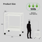 Rolling Side Table & Nightstand, 2-Tier Industrial Sofa Table with Wood Shelves on Wheels, Mobile End Table, Small Storage Cart for Living Room, Bedroom, Office.White