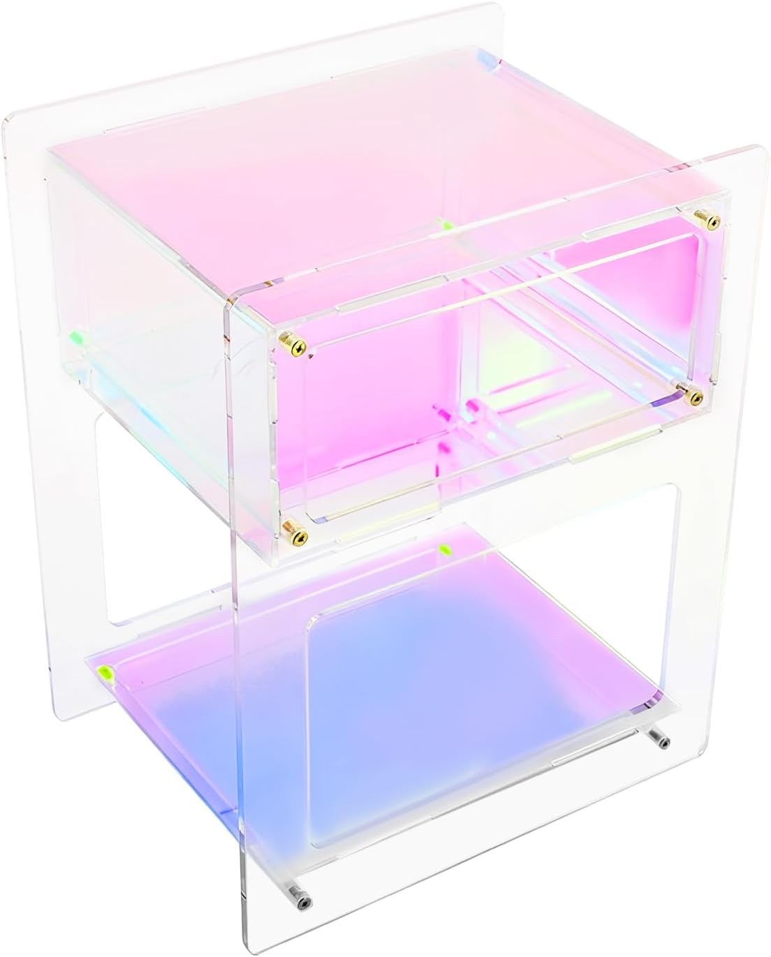 Acrylic Side Table Cabinet, End Table Record Player Table with Storage Shelf, Clear Side Table Nightstand for Living Rooms Bedrooms Offices, Etc (Colorful)