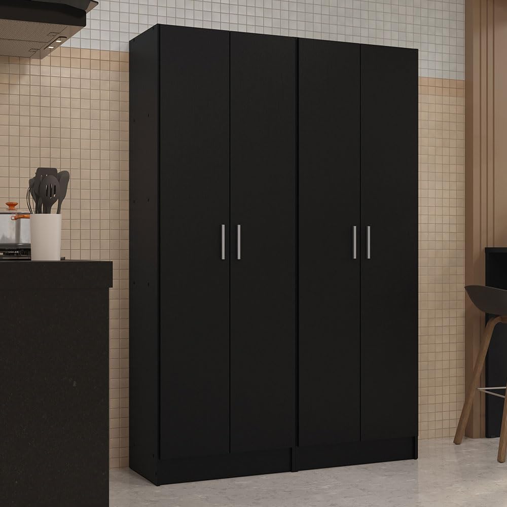 Madesa Kitchen Set 2 Pantry Storage Cabinet with 10 Utility Shelves 47" L Wooden Organization Unit for Kitchen (Black)