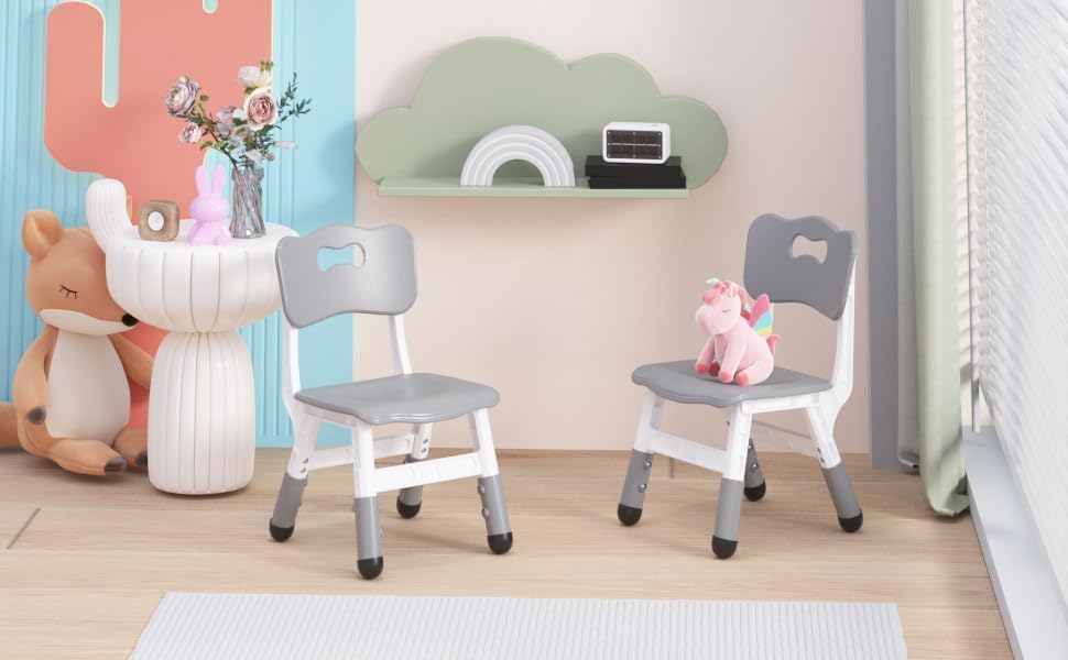 2-Pack Height-Adjustable Kids Plastic Chairs – Ergonomic Backrest, Non-Slip Feet,Durable, 82Kg Weight Capacity – for Home, Kindergarten, Classroom & Activities
