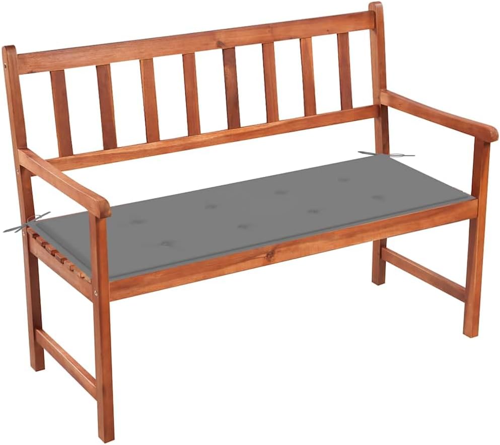 Outdoor Garden Bench with Cushion, Solid Acacia Wood Rectangular Patio Seating for Backyard, Porch, or Deck, 47.2 Inch Long, Gray