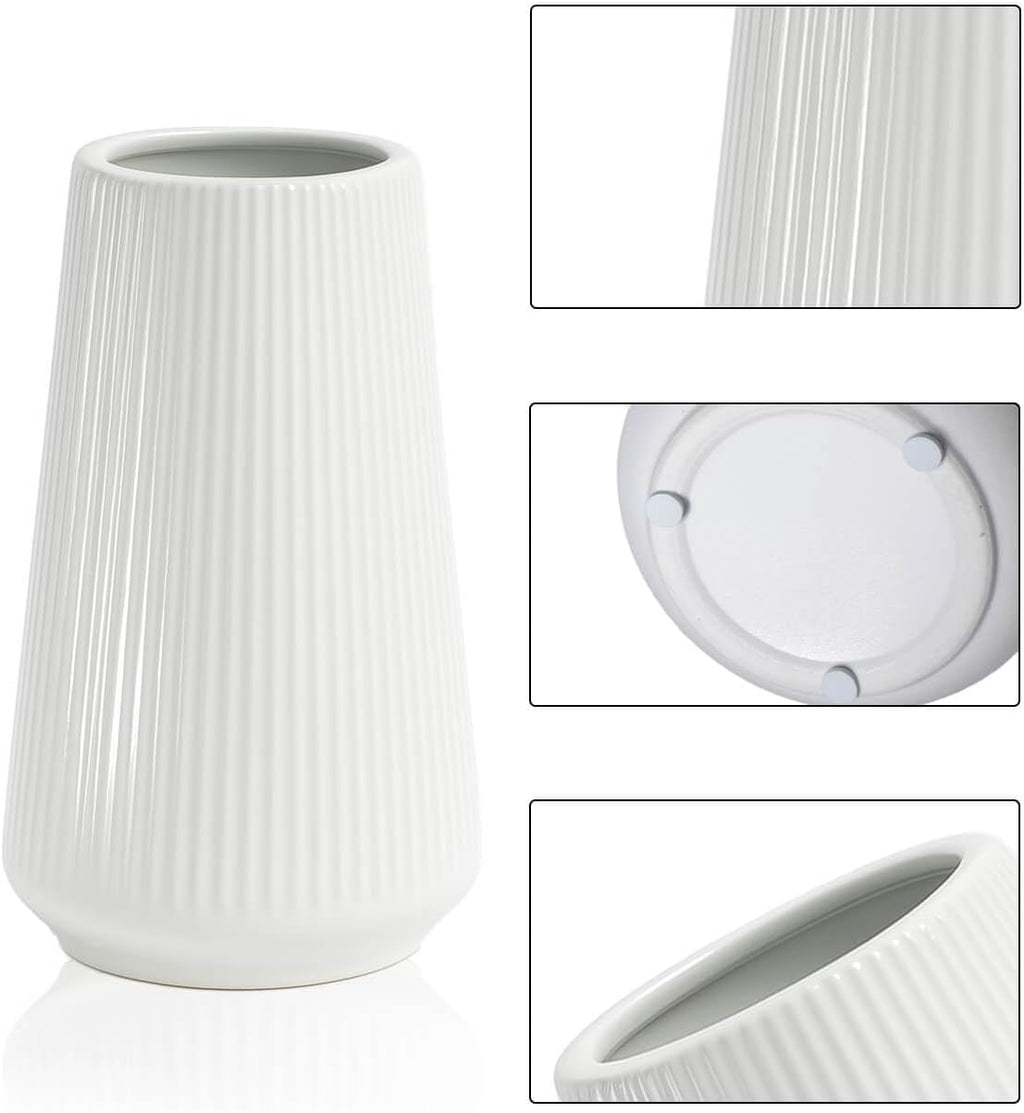 White Ceramic Vase, 8 Inch Flower Vases for Pampas Grass and Dried Flowers, Modern Vase for Living Room Table, Kitchen Shelf, Wedding Centerpiece Decor