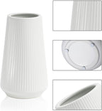 White Ceramic Vase, 8 Inch Flower Vases for Pampas Grass and Dried Flowers, Modern Vase for Living Room Table, Kitchen Shelf, Wedding Centerpiece Decor