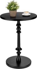 Solid Wood Round Side Table, 15.75" Small Drink Table with Non-Slip Pedestal Base, Modern End Table Accent Table for Living Room and Bedroom, Black