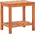 Solid Acacia Wood Side Table 17.7x13x17.7 Inches, Weather Proof End Table with Sturdy Bottom Shelf, Nightstand for Bedroom, Plant Stand for Living Room