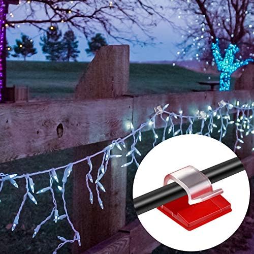 Maitys 60 Pcs Adhesive Cable Wire Clips Outdoor, Christmas Light Clips Cable Management Cord Holder Organizer for Fairy String Light Under Desk, Wall, Car, TV PC Ethernet(Large,Clear)