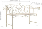 Garden Bench Antique White Metal 52 in Width Decorative Inlays,Sturdy Metal Garden Bench with Vintage Scroll Design, WeatherResistant and for Outdoor Use Patio Furniture
