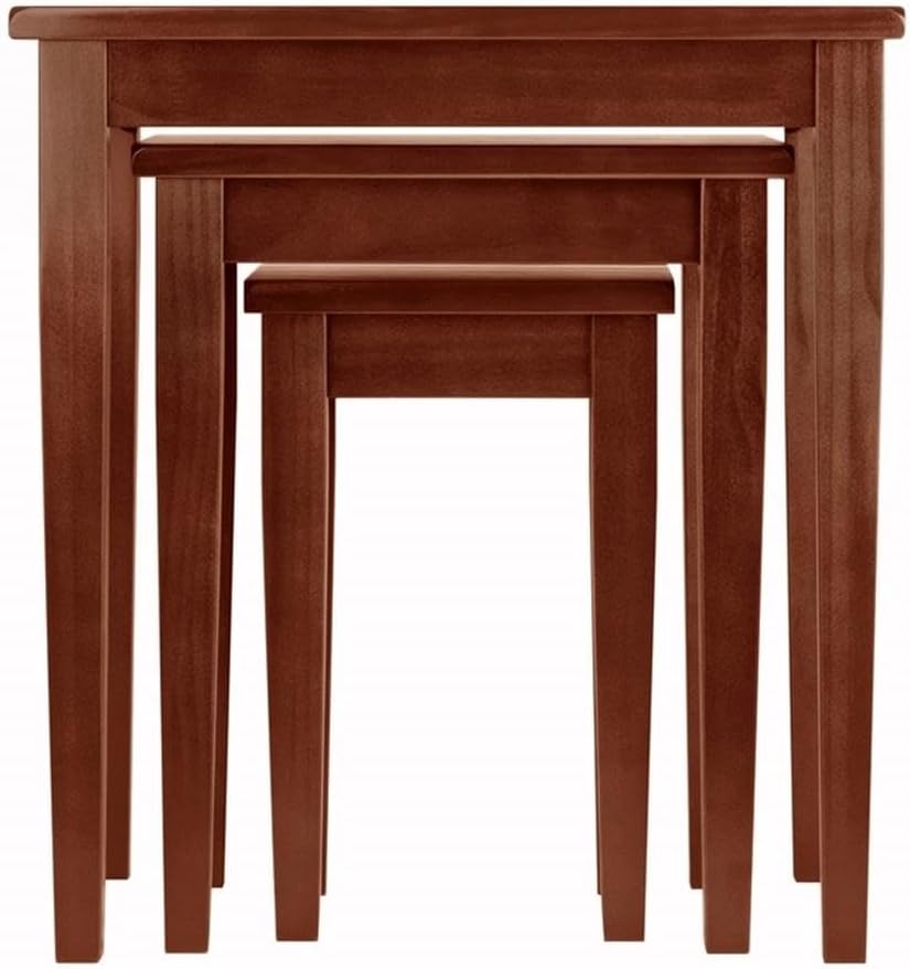 Pemberly Row 3-Piece Solid Wood Nesting Tables, Antique Walnut Finish, Stackable Design, Includes Small, Medium, Large Sizes, Transitional Style for Living Room or Home Office Use