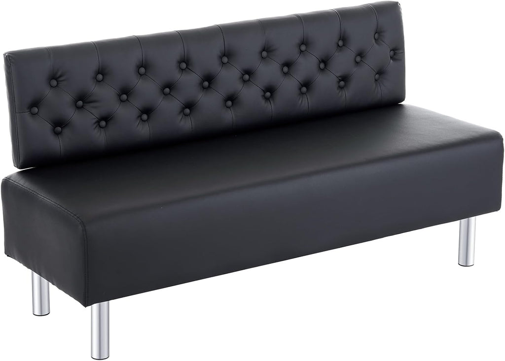 OmySalon Waiting Room Bench with Back, 58.6’’ Office Guest Chair Upholstered Reception Seating, Lobby Furniture for Beauty Salon Barbershop Airport Bank Hall Room Conference, Button Tufted, Black