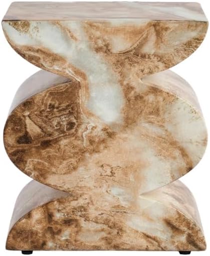Modern Faux Marble End Table in Onyx Brown Side Table for Indoor and Outdoor | Weatherproof | 18.1'' H x 15.0'' W x 15.0'' D | White, Cream, Brown, Tan, Beige