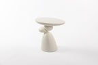 Modern Coffee End Table with Lucky Stone Design, Minimalist Fiberglass Small Side Table, Unique Pedestal Corner Sofa Tables, Home Decor for Living Room Bedroom Office, Milk White