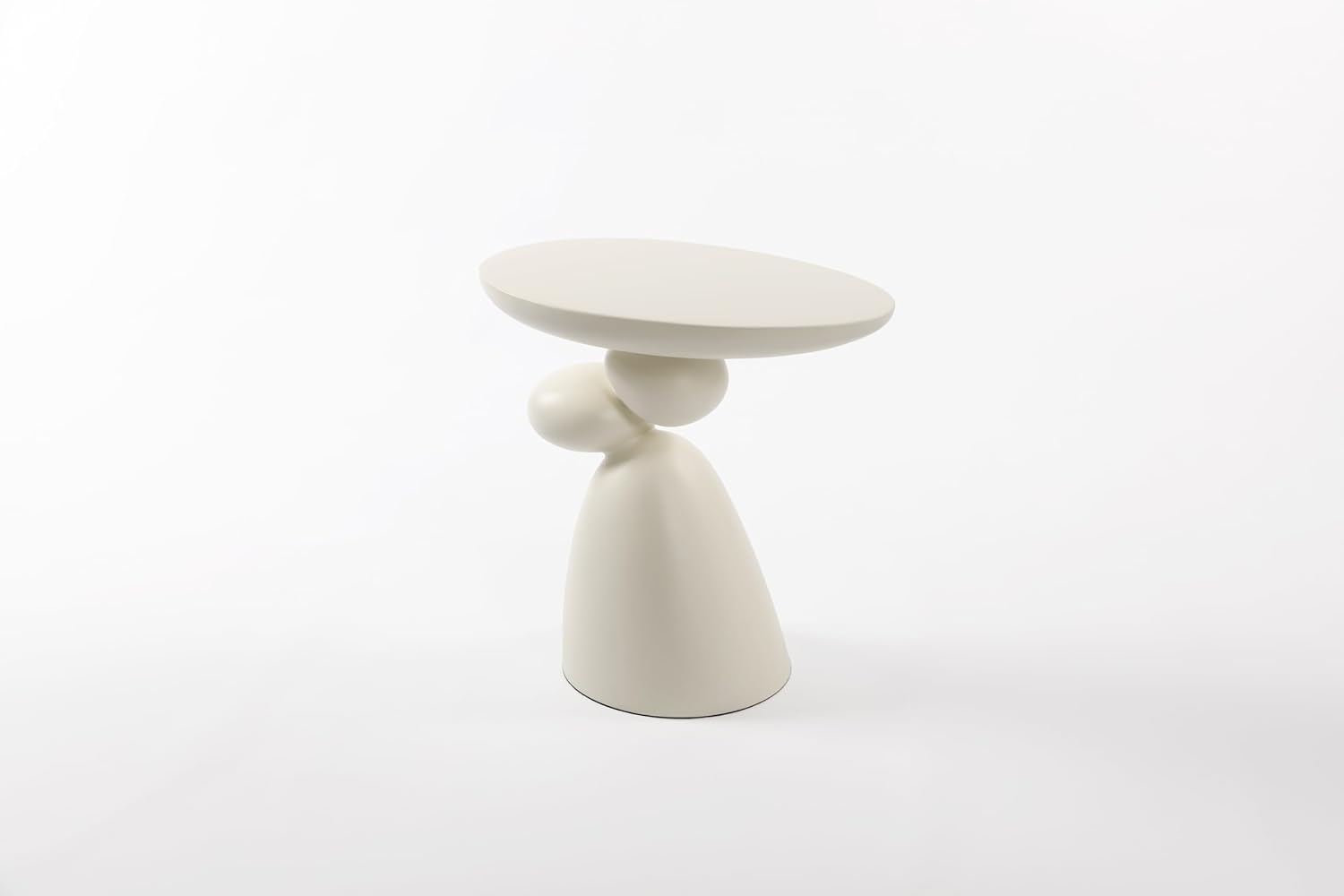 Modern Coffee End Table with Lucky Stone Design, Minimalist Fiberglass Small Side Table, Unique Pedestal Corner Sofa Tables, Home Decor for Living Room Bedroom Office, Milk White