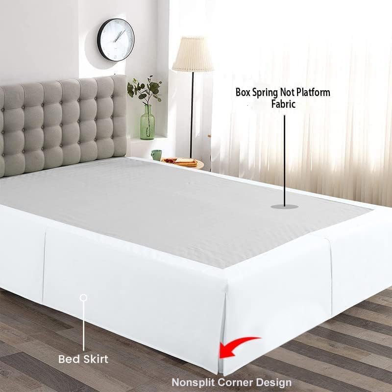 Magic Bed Skirt Queen 16 Inch Drop Bed Skirt 100% Cotton Blend No Mattress Lifter Wrap Around Skirt with Pleated Split Corners - White