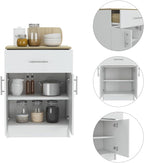 23.6" D*15.9" W*33.5" H Freestanding Storage Cabinet with Dawer & Shelf, Double Door, Natural Wood Top, Rectangular Kitchen Pantry, Modern Minimalist, for Living Room, Dining Room, White
