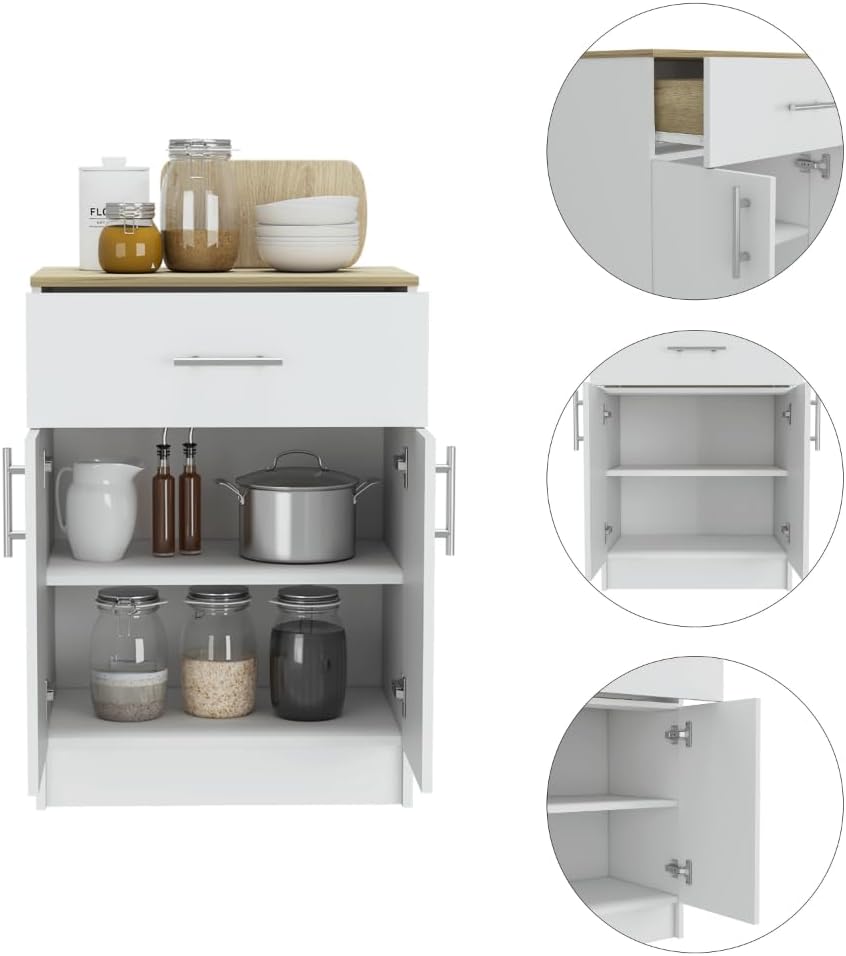33" H Kitchen Pantry, Storage Cabinet with 1 Drawer, 2 Interior Shelves, 2 Doors, Easy to Maintain, for Dining Room